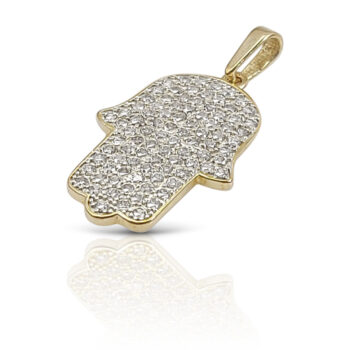 Hamsa pendant with zircons – gold Hamsa.